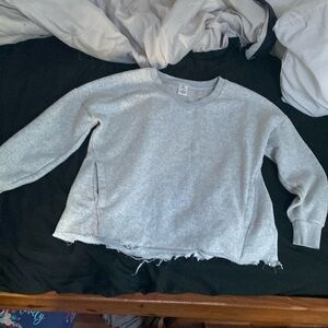 Cropped distressed grey sweater